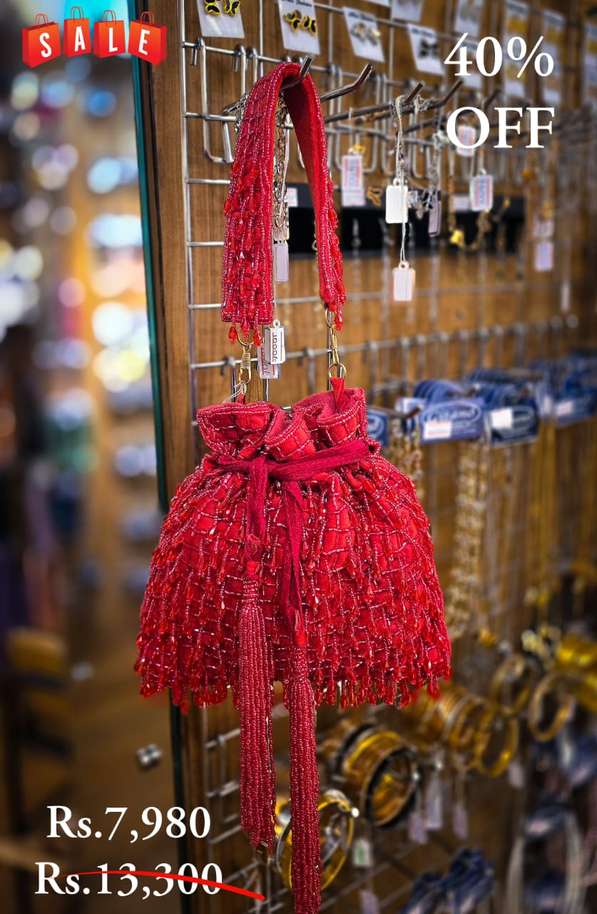 Red Beaded Potli Bag - Image 3