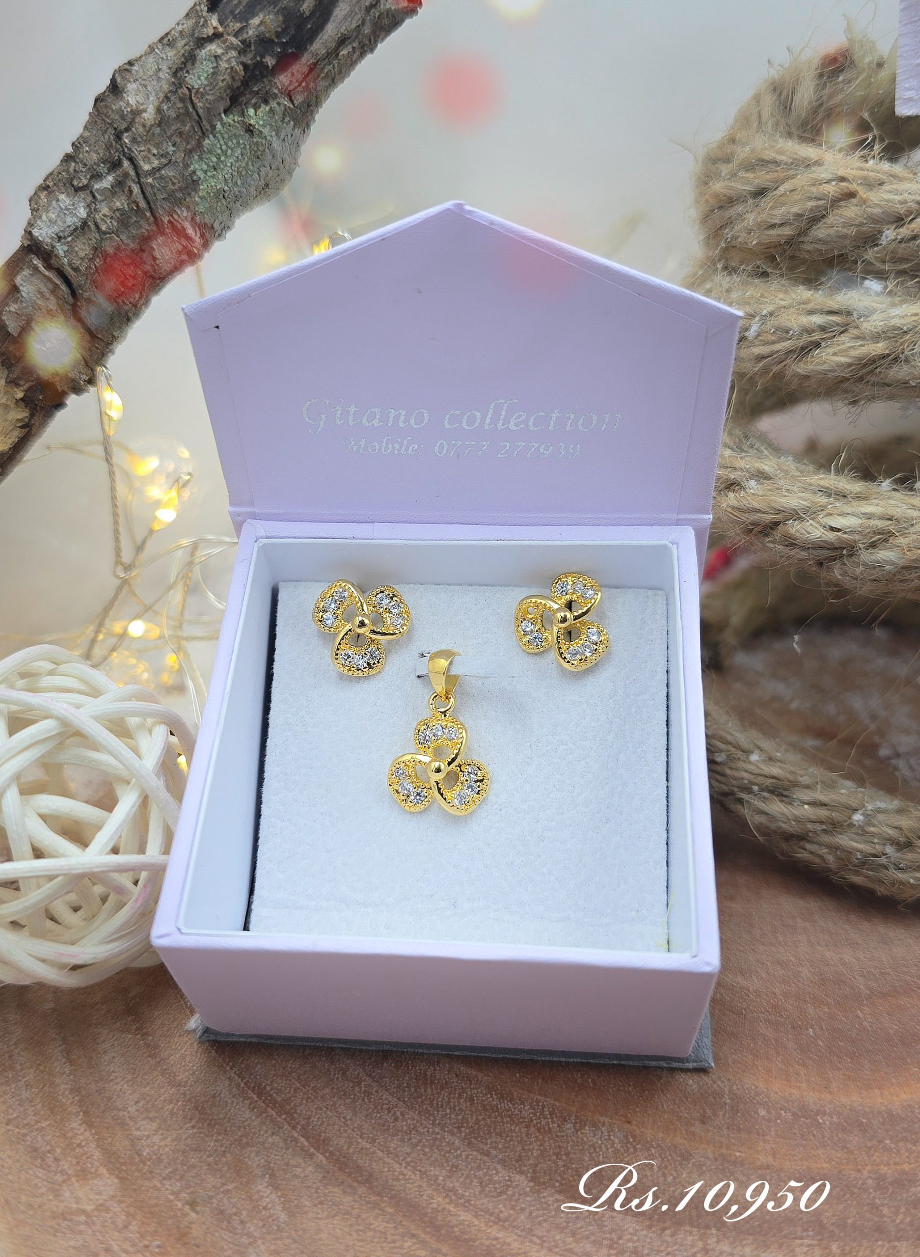 Signature Three Petal Stone Pendant Set - Image 2