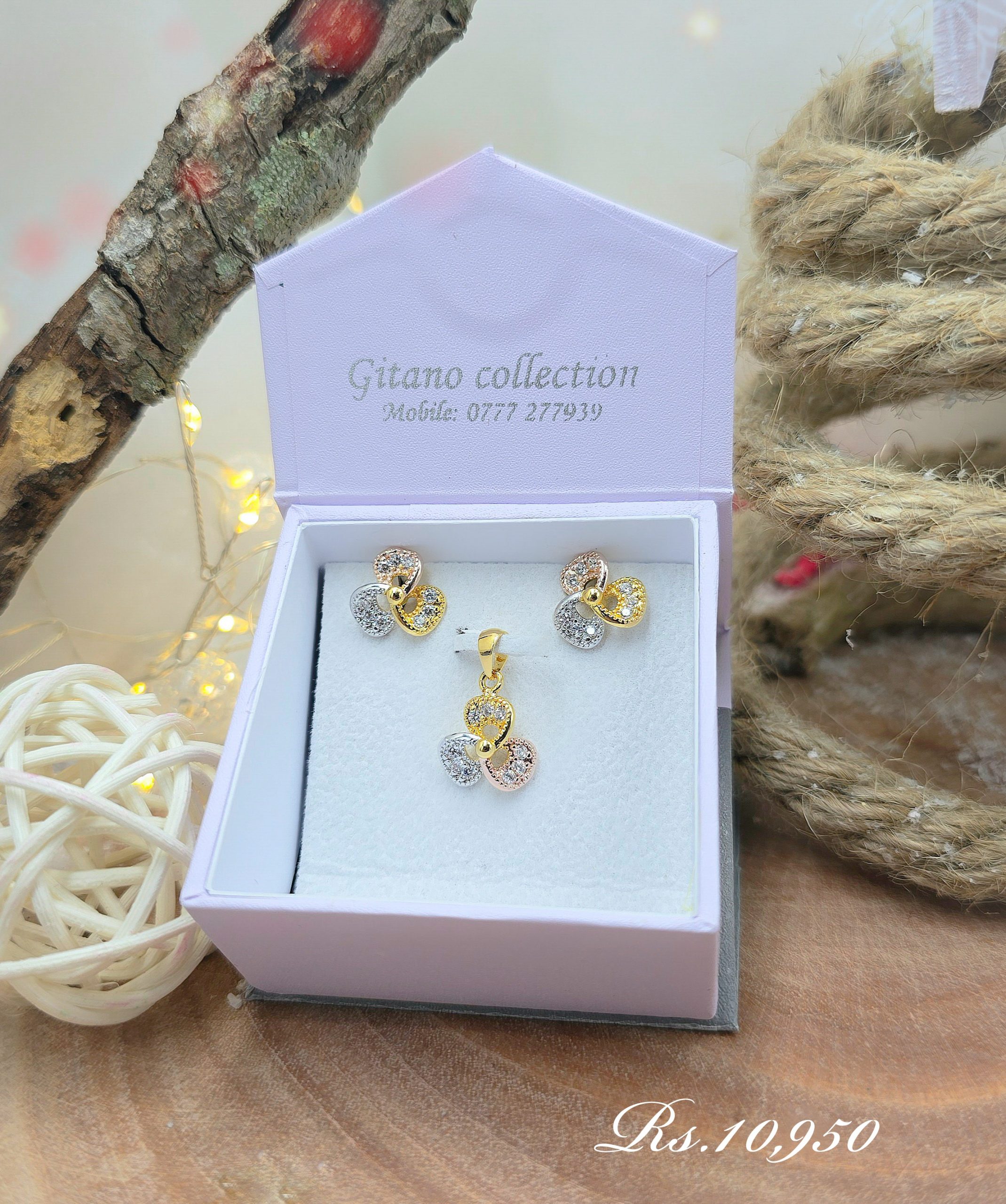 Signature Three Petal Stone Pendant Set - Image 3