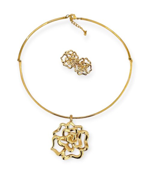 Metallic Rose Lasso Necklace Set