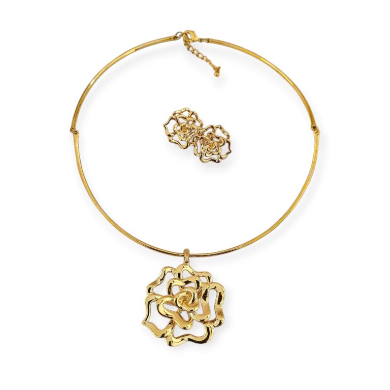 Metallic Rose Lasso Necklace Set