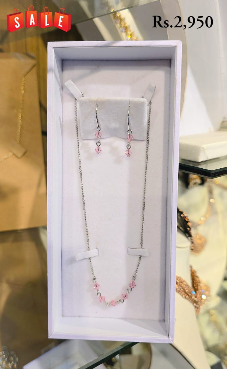Silver With Pink Crystal Necklace Set