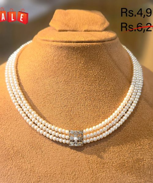 Fancy Pearl Three Line Necklace
