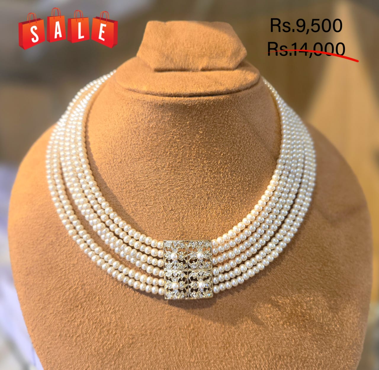 Fancy Pearl Six Line Necklace