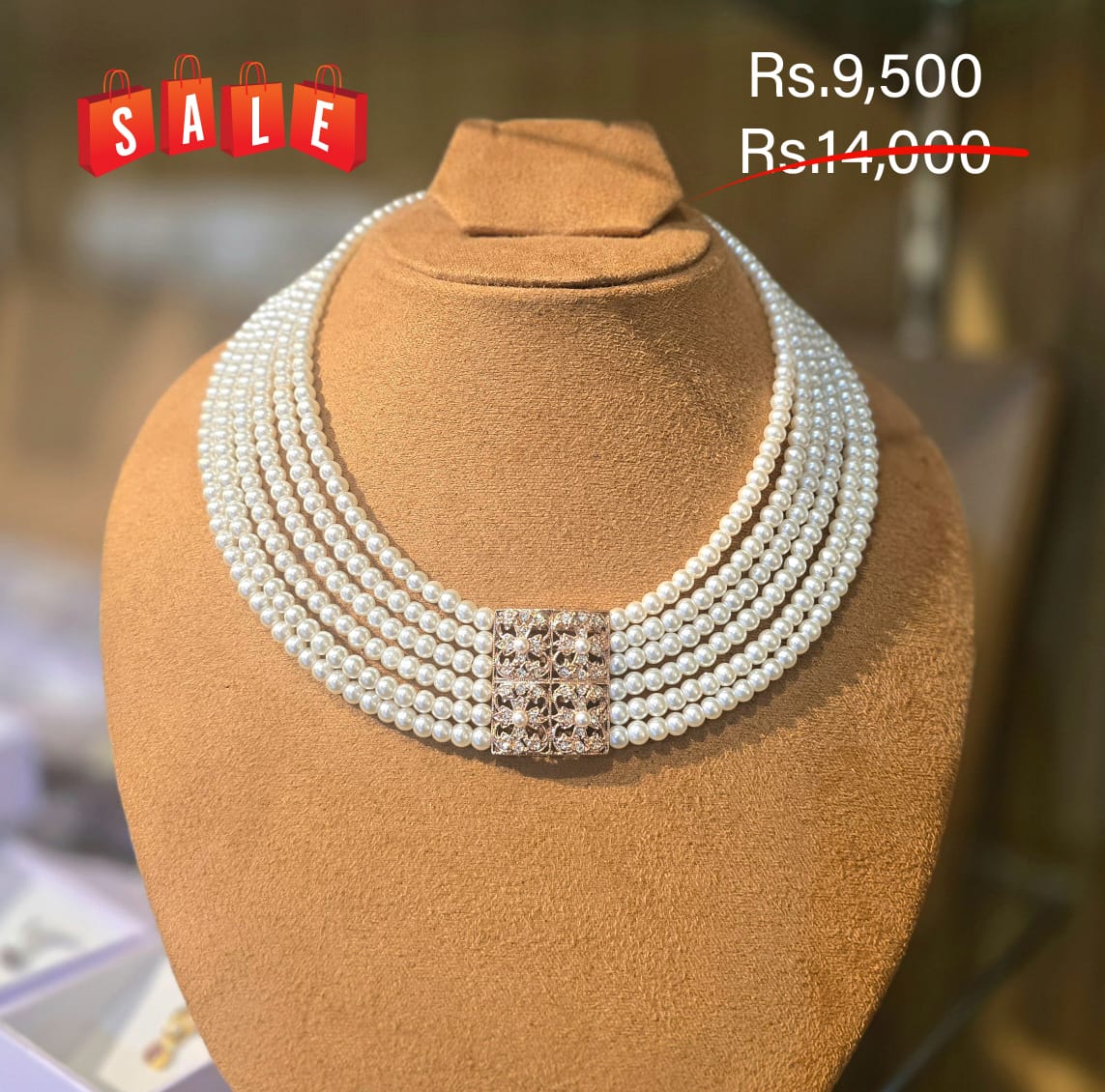 Fancy Pearl Six Line Necklace - Image 2