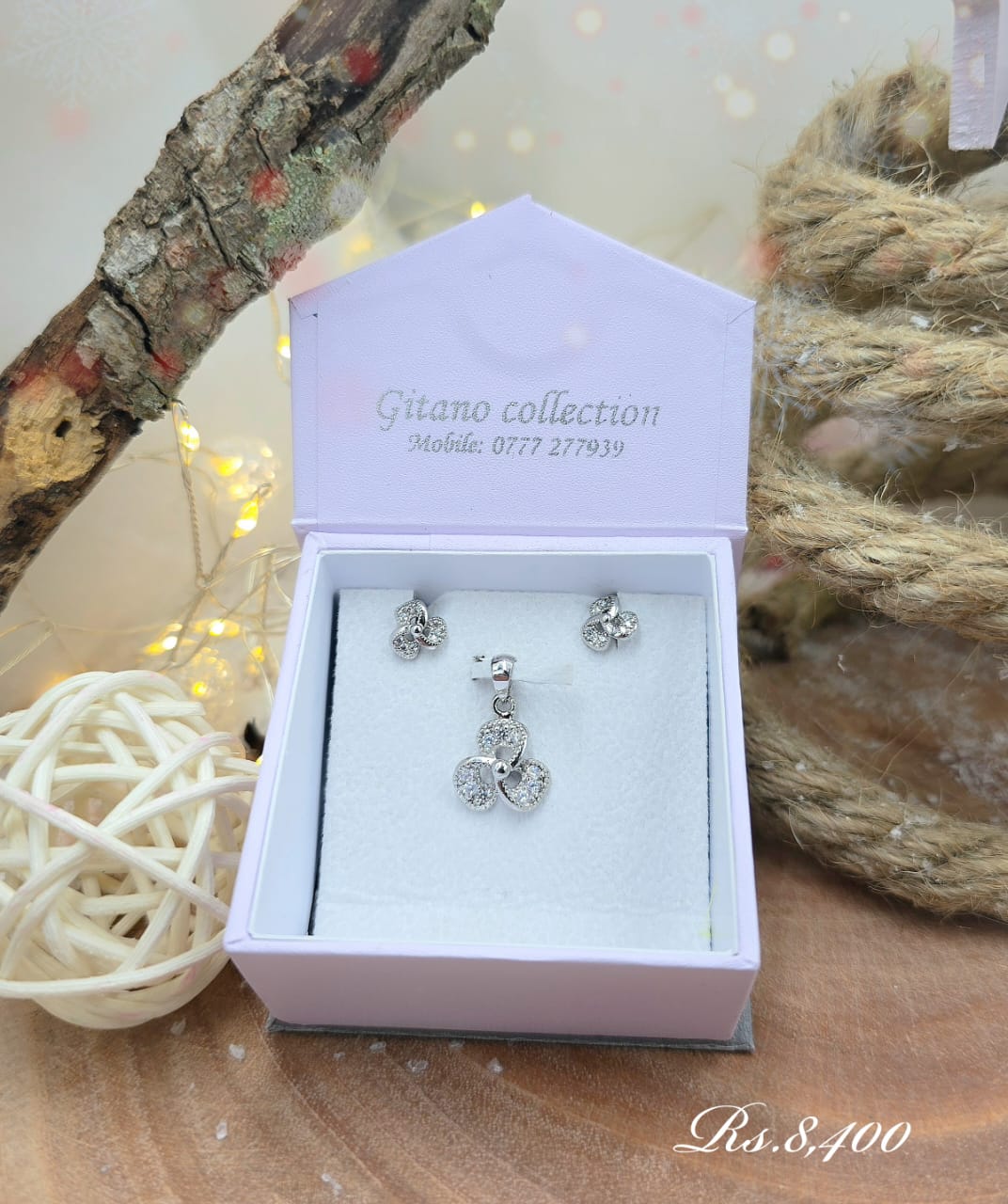 Signature Three Petal Stone Pendant Set - Image 5