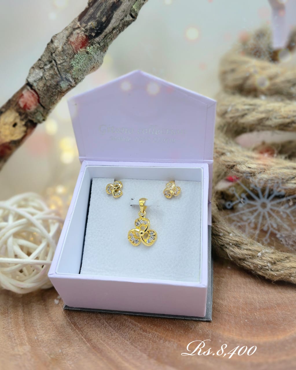 Signature Three Petal Stone Pendant Set - Image 6