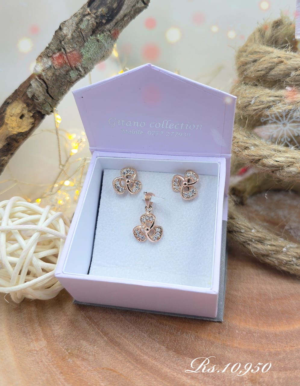 Signature Three Petal Stone Pendant Set - Image 7