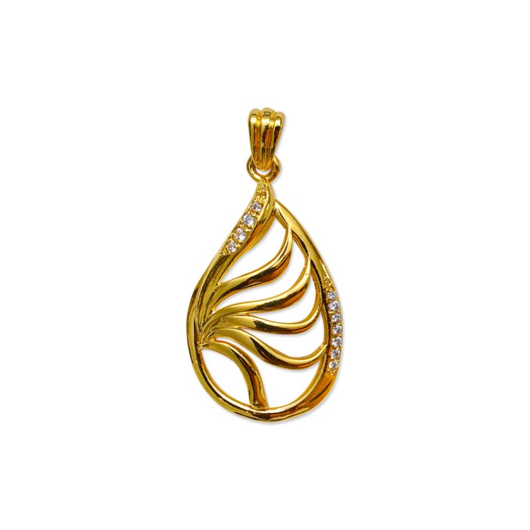 Stone & Metal Wave Teardrop Pendant