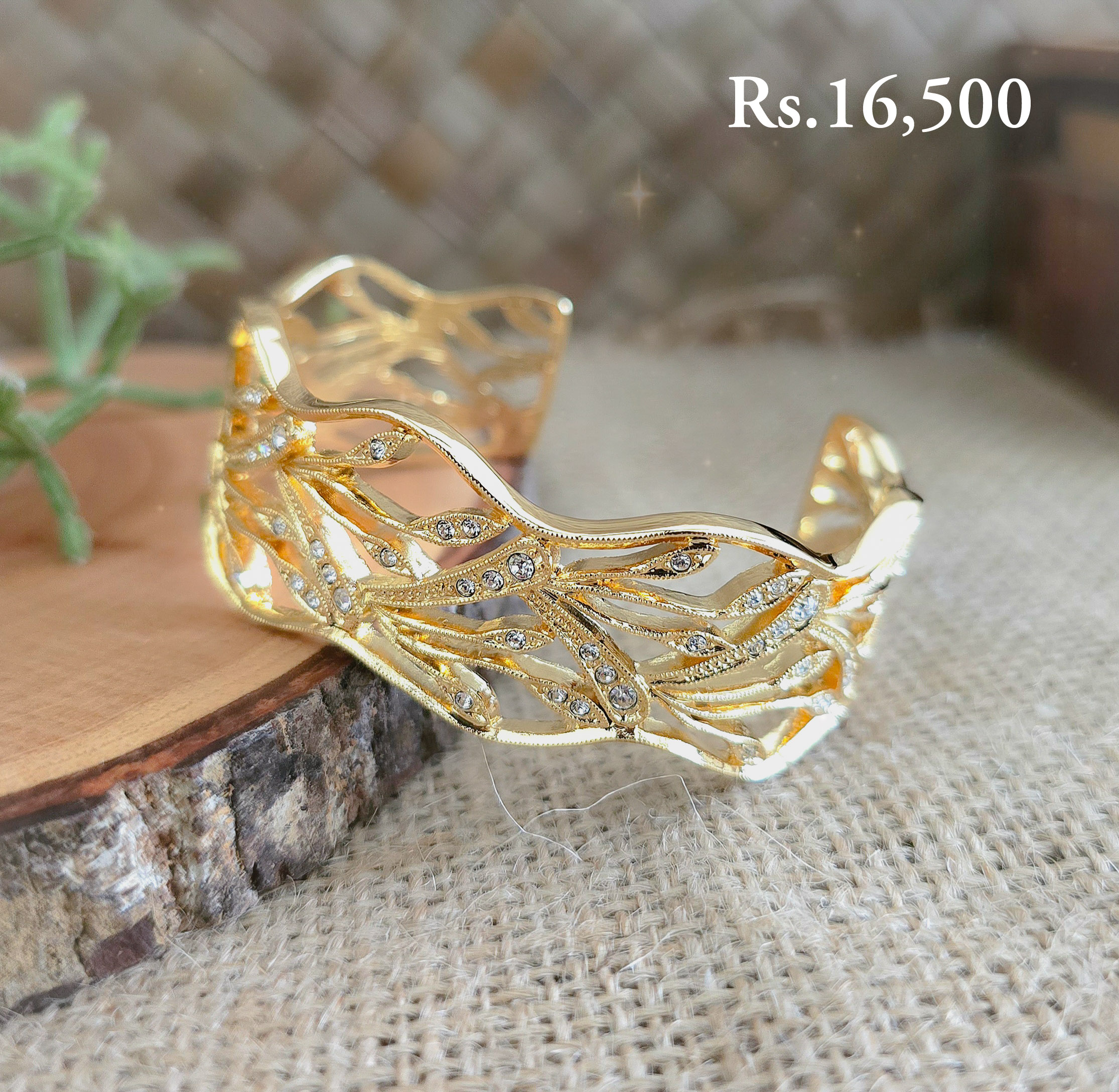 Stone Leaf Cuff Open Bangle - Image 2