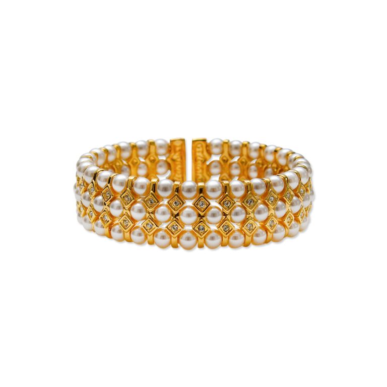 Pearl & Diamond Stone Half Open Bangle