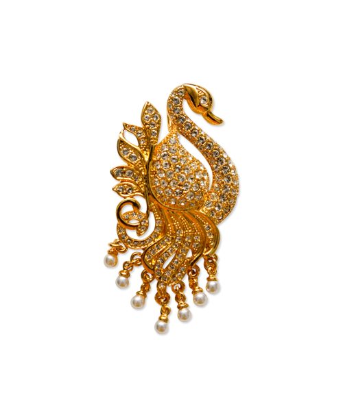 Elegant Up standing Pearl Drooping Swan Pendant