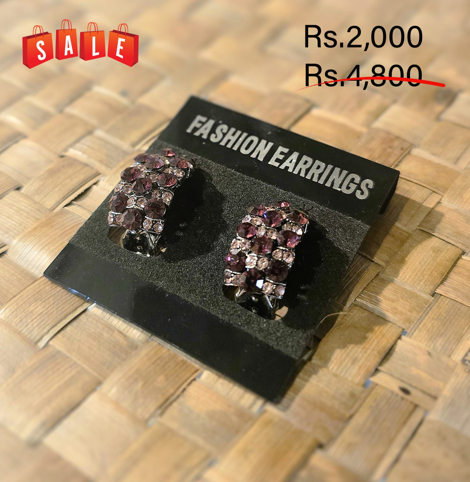 Fancy Purple Shade Stone Half Gypsy Earring