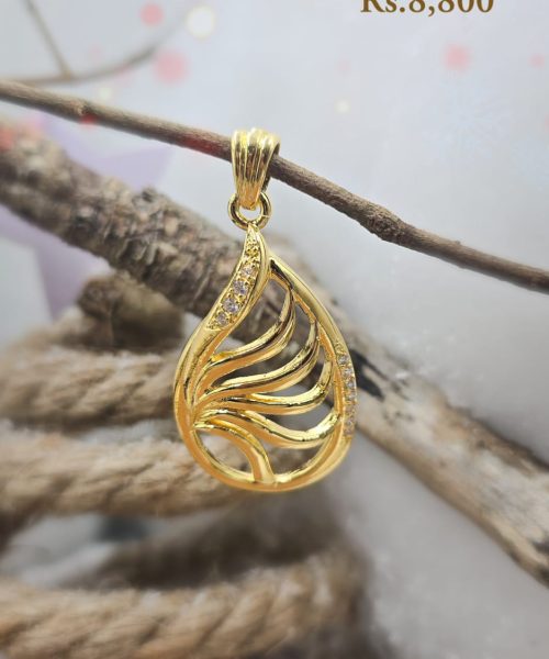 Stone & Metal Wave Teardrop Pendant-CC