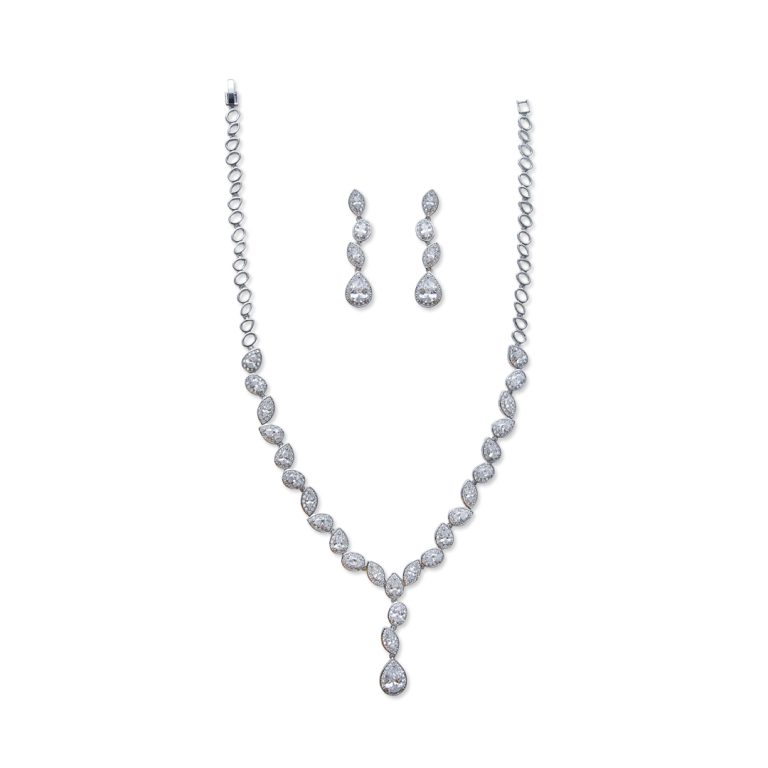 Silver Teardrop Necklace Set