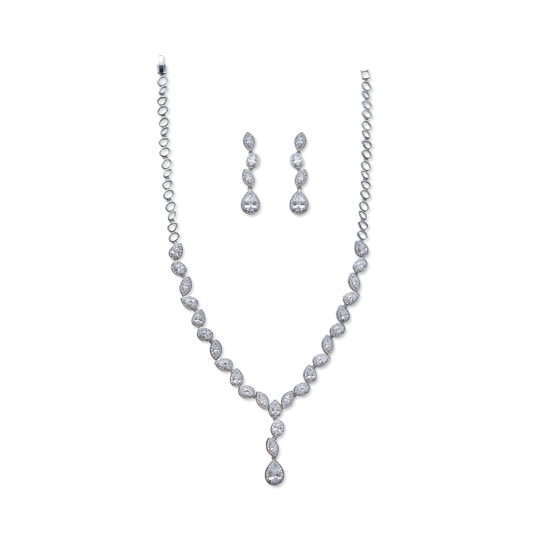 Silver Teardrop Necklace Set