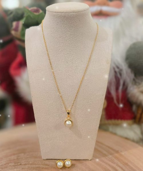 Pearl Rim Pendant Necklace Set-CC