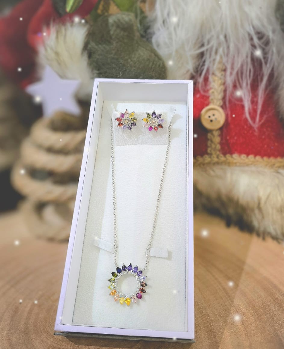 Rainbow Sunburst Necklace Set-CC - Image 3