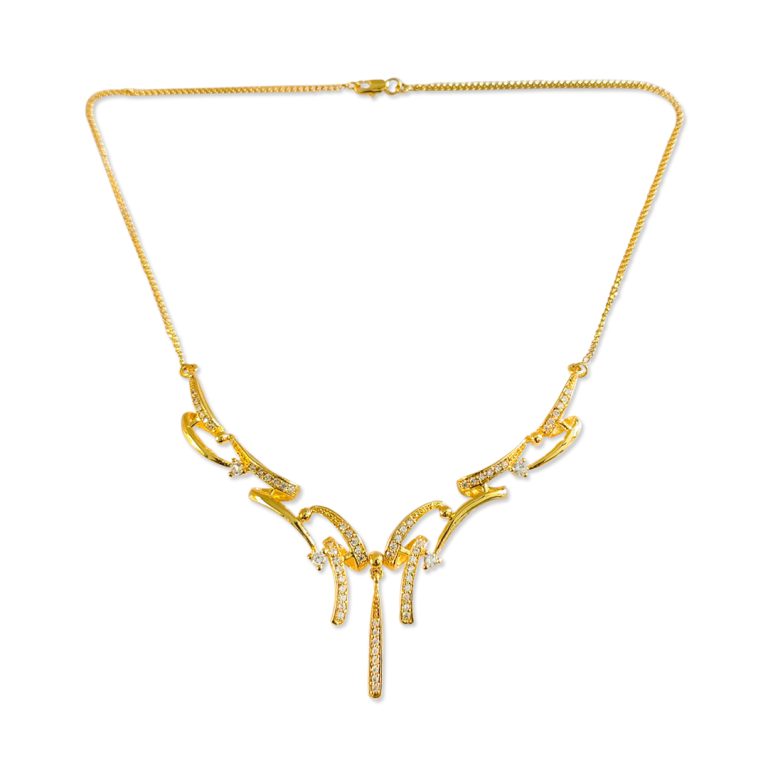 Double Scallop Stone Line Drop Necklace