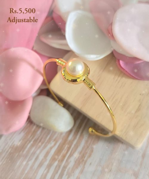 Wire Wrapped Pearl Adjustable Bangle-VC