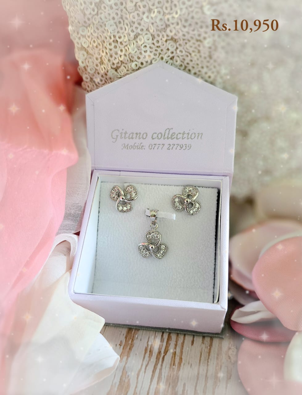 Signature Three Petal Stone Pendant Set-VC - Image 4