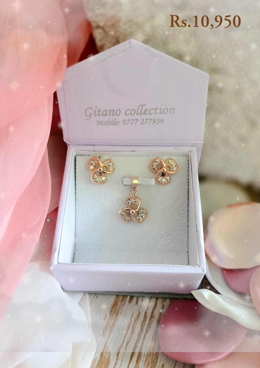 Signature Three Petal Stone Pendant Set-VC - Image 2