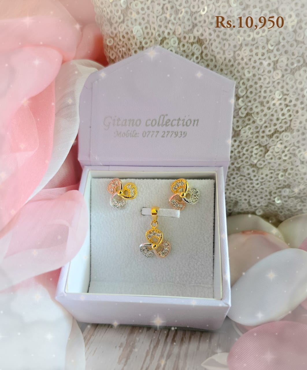 Signature Three Petal Stone Pendant Set-VC - Image 3