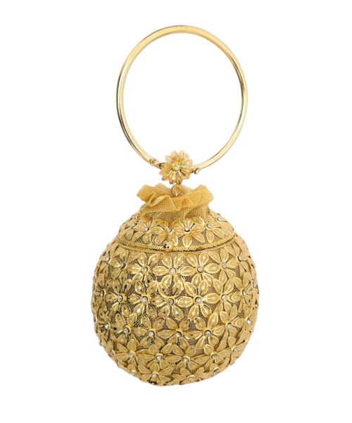 Floral Ring Handle Metal Clutch