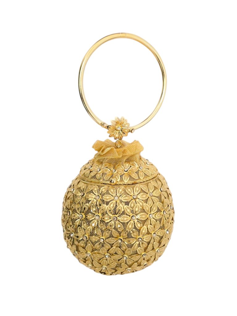 Floral Ring Handle Metal Clutch