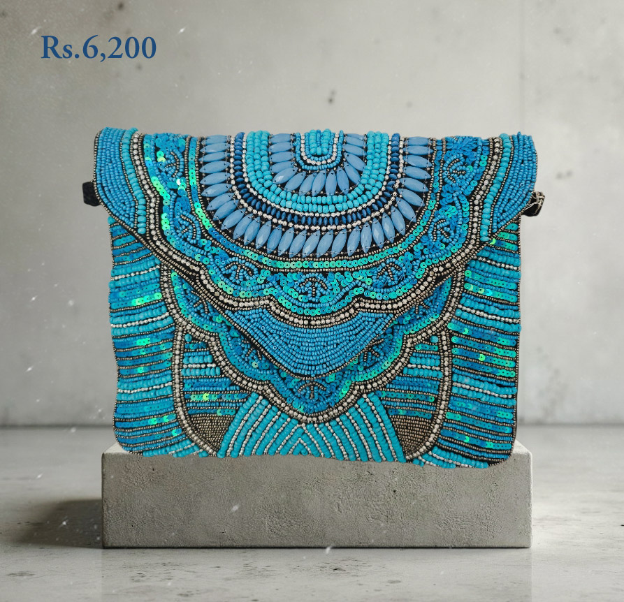 Turquoise Royale Beaded Clutch - Image 2