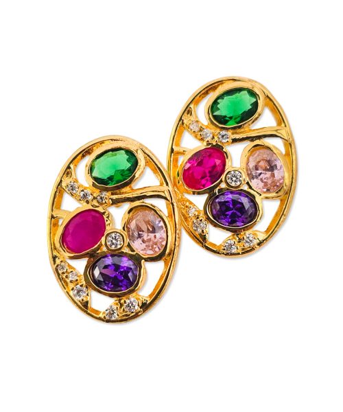 Multi Stone Stud Oval Earring