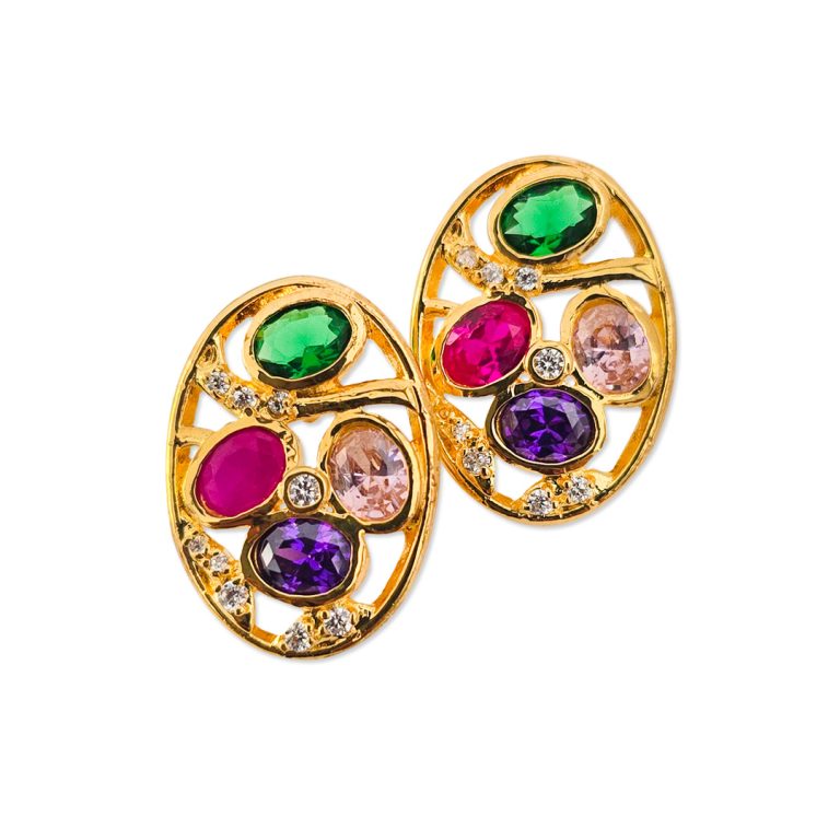 Multi Stone Stud Oval Earring