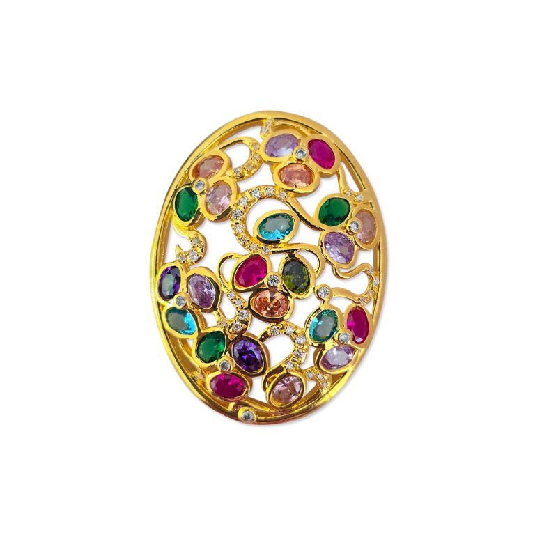 Multi Stone Stud Oval Pendant