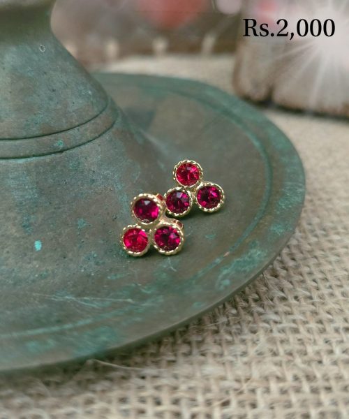 Red Tri Stone Stud Earring