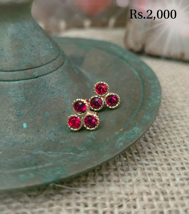 Red Tri Stone Stud Earring