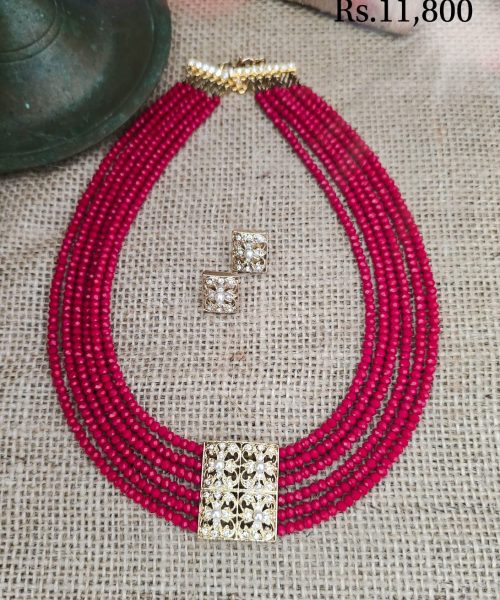 Red Crystal Six Strand Necklace Set
