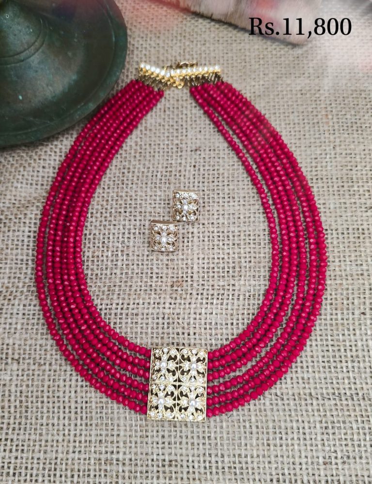Red Crystal Six Strand Necklace Set