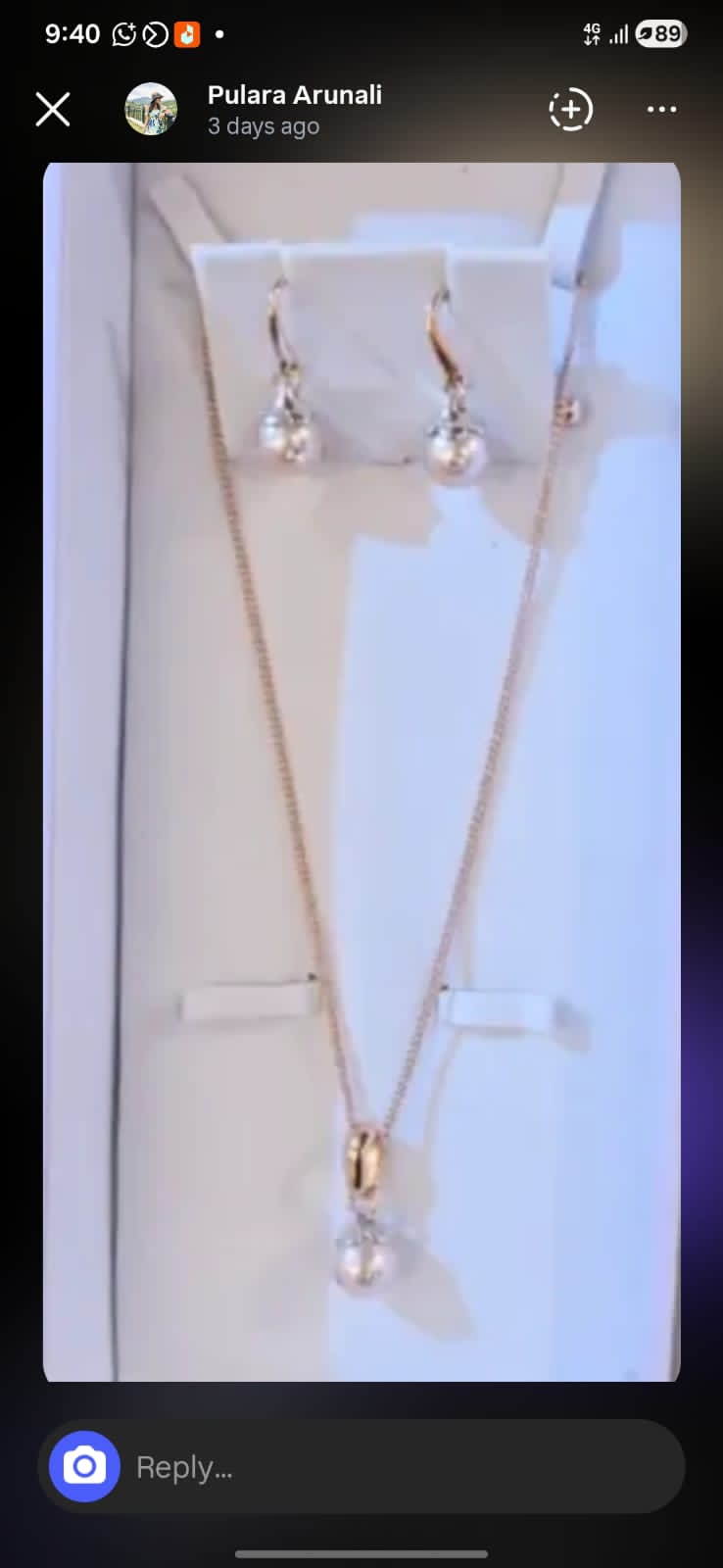 Stone Stud Pearl Necklace Set