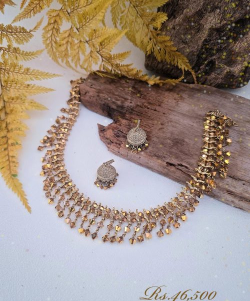 Aurum Crystal Fringe Necklace Set