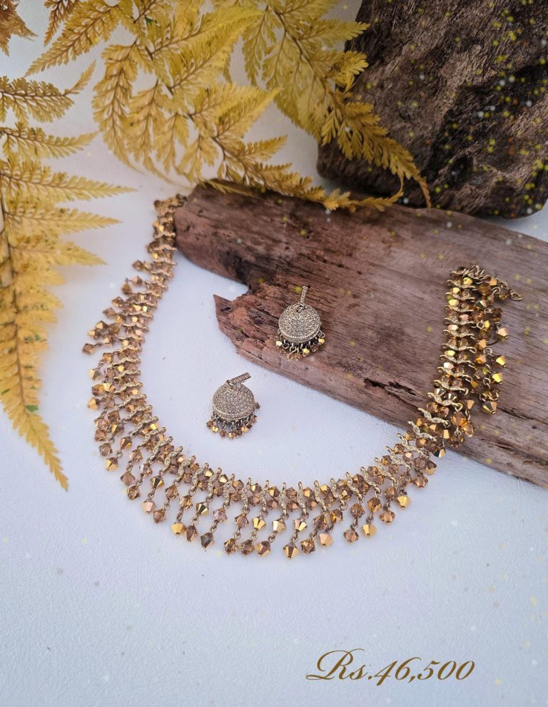 Aurum Crystal Fringe Necklace Set
