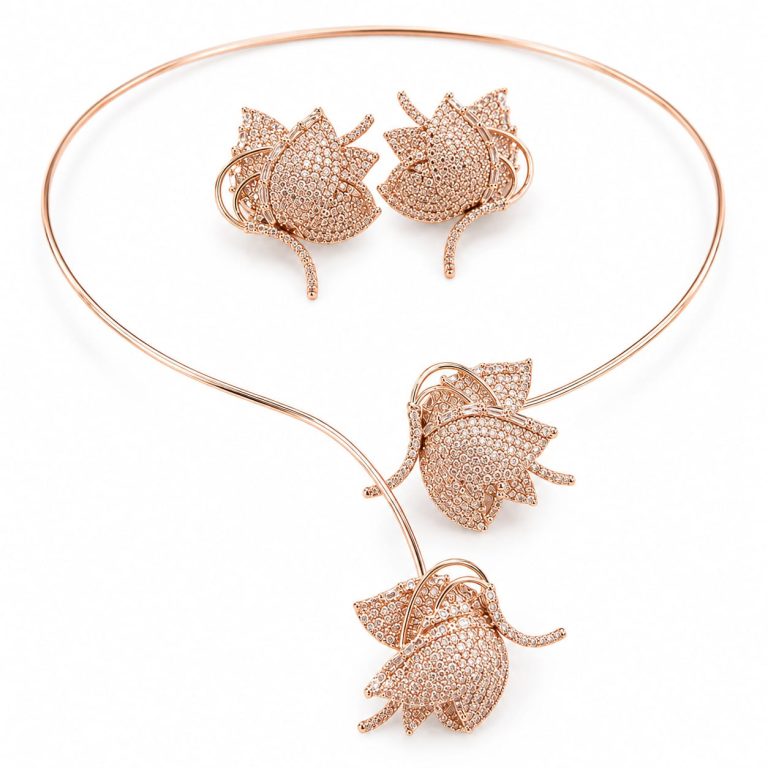 Vintage Flower Front Open Necklace Set