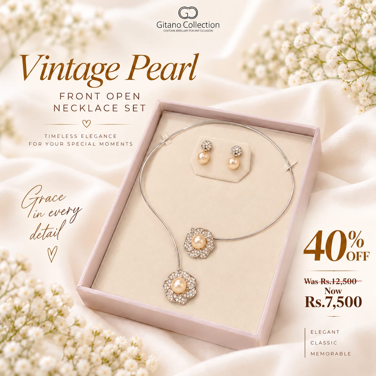 Vintage Pearl Front Open Necklace Set - Image 2