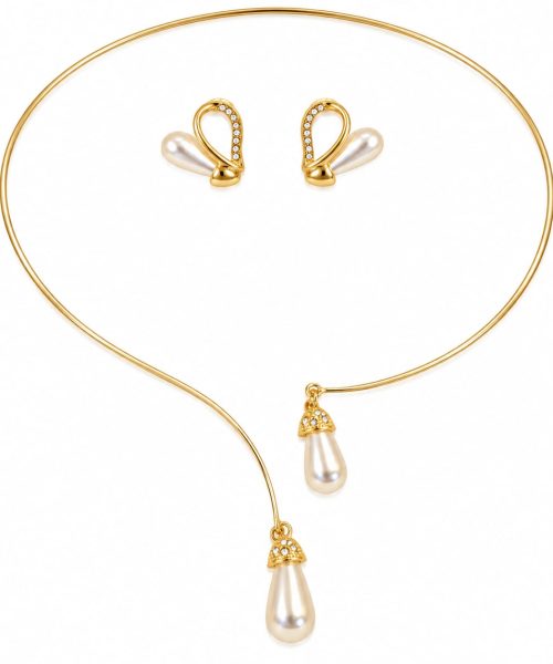 Pearl Teardrop Front Open Necklace Set