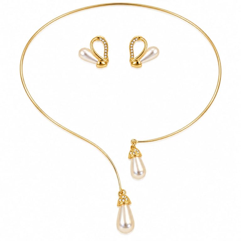 Pearl Teardrop Front Open Necklace Set
