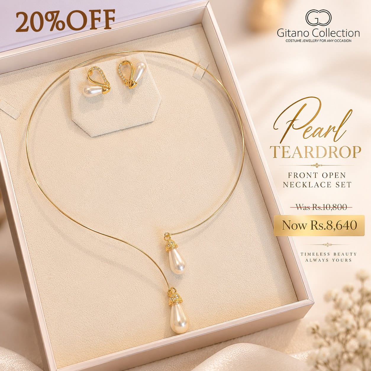 Pearl Teardrop Front Open Necklace Set - Image 2