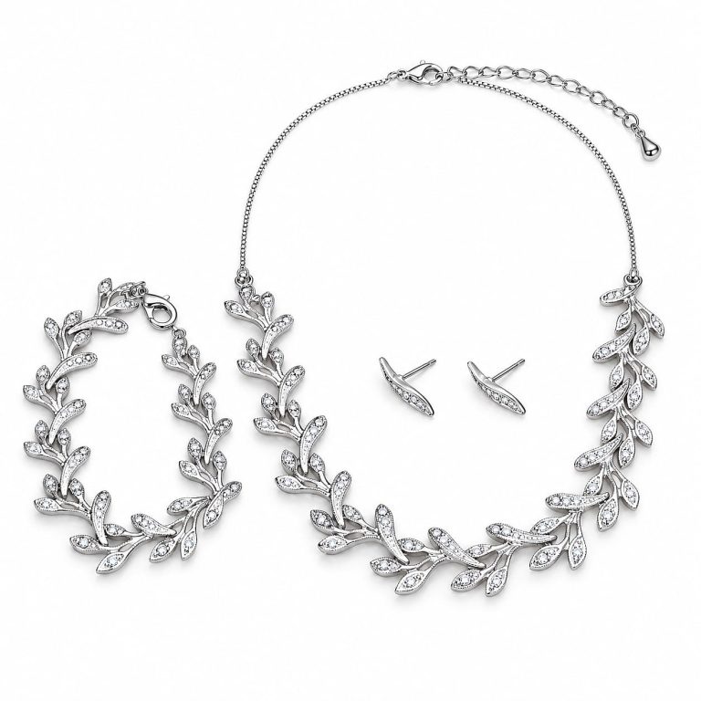 Silver Leaf Necklace Set
