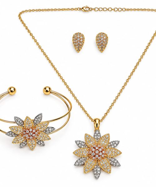 Tricolour Sunbeam Necklace Set With Bangle