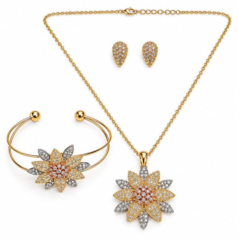 Tricolour Sunbeam Necklace Set With Bangle