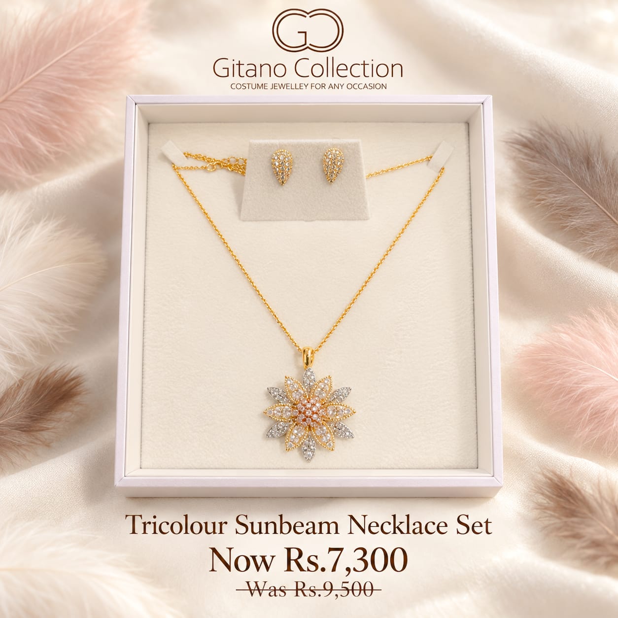 Tricolour Sunbeam Necklace Set With Bangle 2 Tricolour Sunbeam Necklace Set With Bangle - Image 2