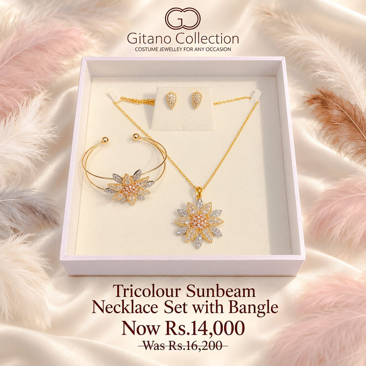 Tricolour Sunbeam Necklace Set With Bangle 3 Tricolour Sunbeam Necklace Set With Bangle - Image 3